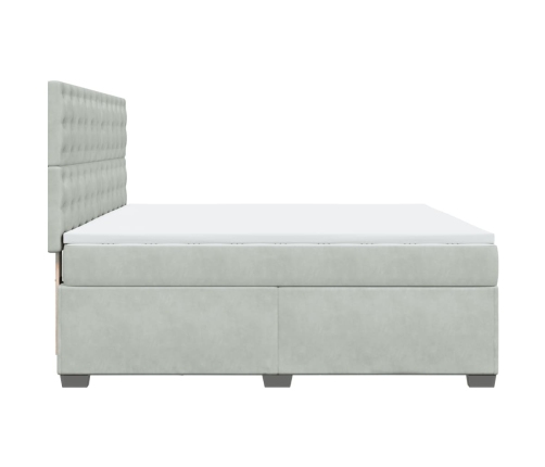 Cama box spring con colchón terciopelo gris claro 200x200 cm