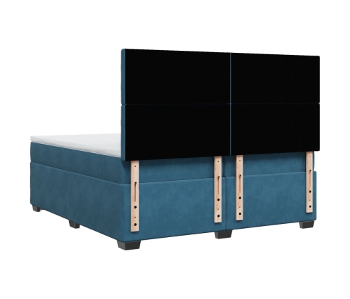 Cama box spring con colchón terciopelo azul 200x200 cm