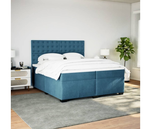 Cama box spring con colchón terciopelo azul 200x200 cm