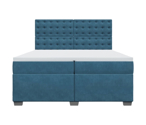 Cama box spring con colchón terciopelo azul 200x200 cm