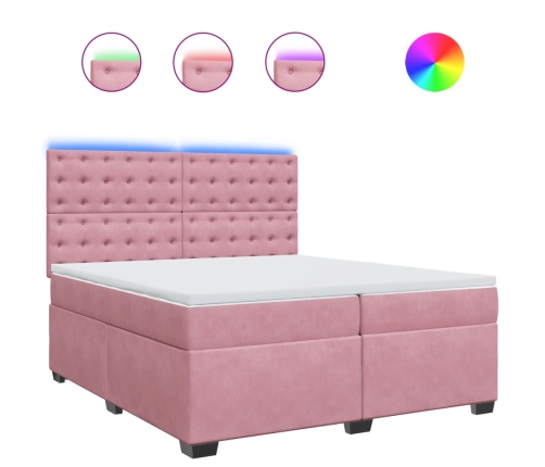 Cama box spring con colchón terciopelo rosa 200x200 cm