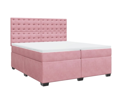 Cama box spring con colchón terciopelo rosa 200x200 cm