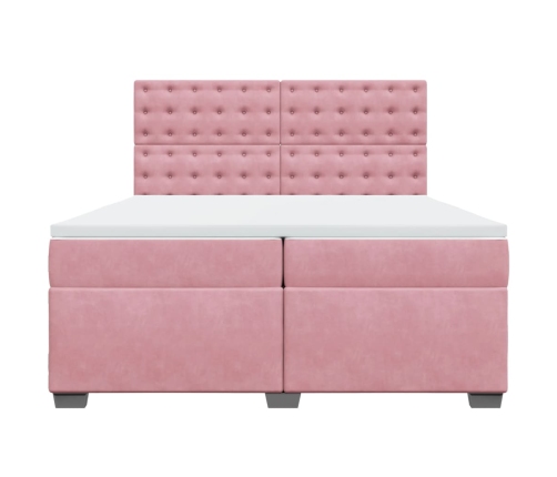 Cama box spring con colchón terciopelo rosa 200x200 cm