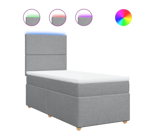 Cama box spring con colchón tela gris claro 80x200 cm