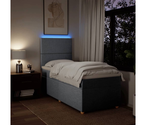Cama box spring con colchón tela gris claro 80x200 cm