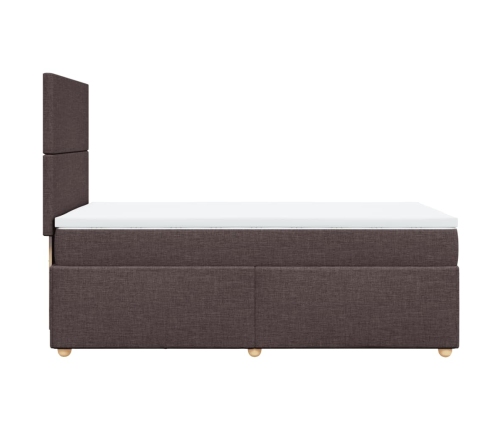 Cama box spring con colchón tela marrón oscuro 80x200 cm