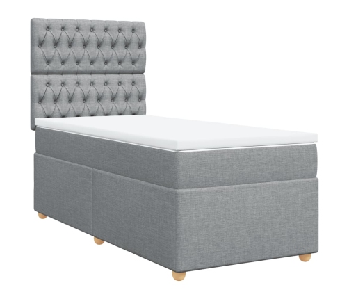 Cama box spring con colchón tela gris claro 80x200 cm