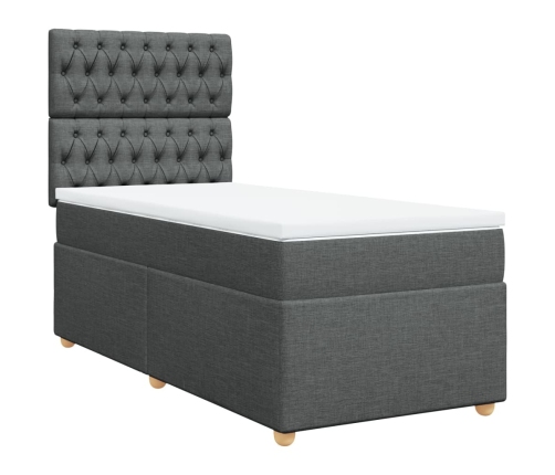 Cama box spring con colchón tela gris oscuro 80x200 cm