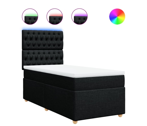 Cama box spring con colchón tela negro 80x200 cm