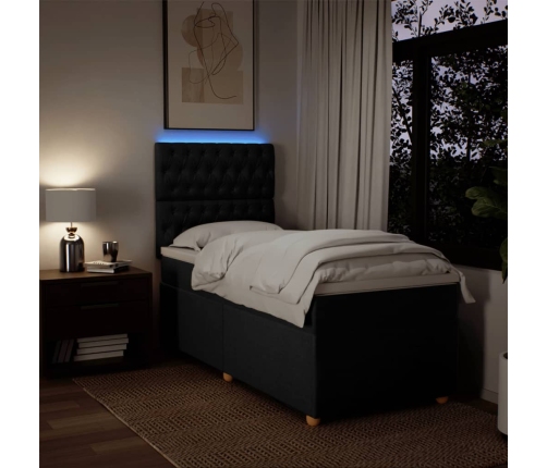 Cama box spring con colchón tela negro 80x200 cm