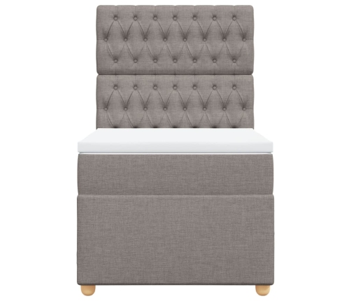 Cama box spring con colchón tela gris taupe 80x200 cm