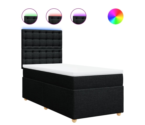 Cama box spring con colchón tela negro 80x200 cm