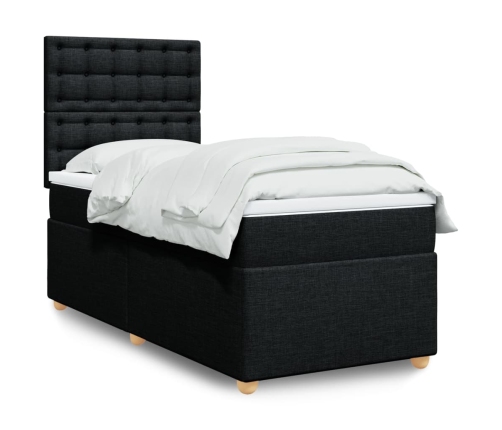 Cama box spring con colchón tela negro 80x200 cm