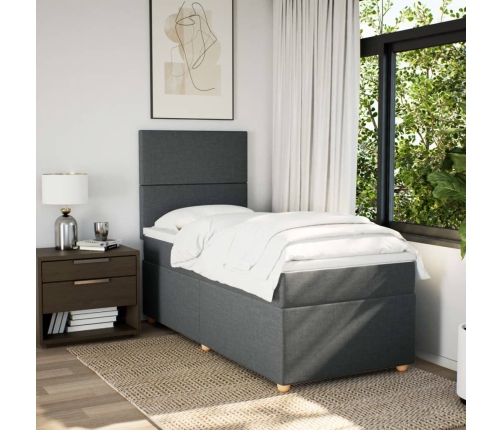 Cama box spring con colchón tela gris oscuro 90x190 cm