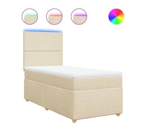 Cama box spring con colchón tela color crema 90x190 cm