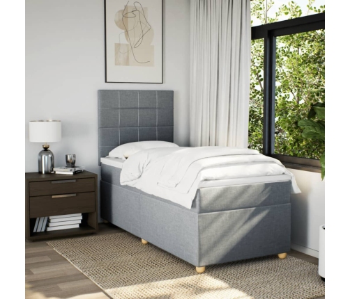 Cama box spring con colchón tela gris claro 90x190 cm