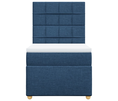 Cama box spring con colchón tela azul 90x190 cm