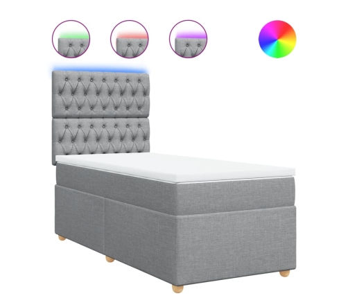 Cama box spring con colchón tela gris claro 90x190 cm