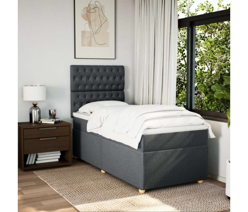 Cama box spring con colchón tela gris oscuro 90x190 cm