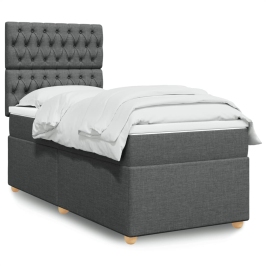 Cama box spring con colchón tela gris oscuro 90x190 cm