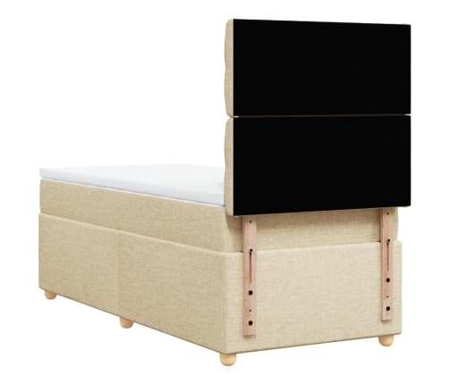 Cama box spring con colchón tela color crema 90x190 cm