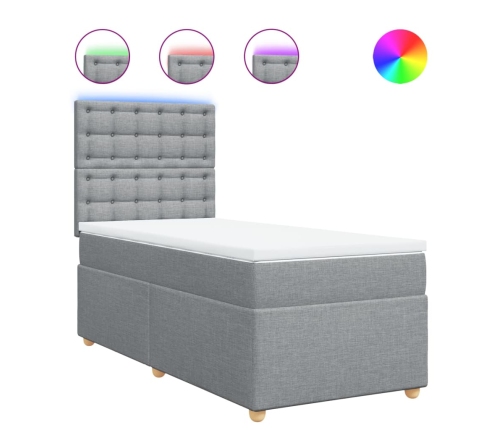 Cama box spring con colchón tela gris claro 90x190 cm