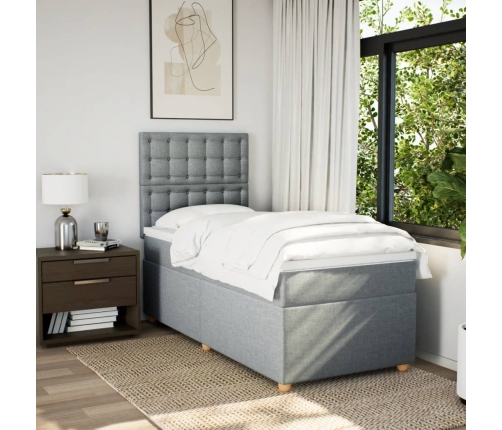 Cama box spring con colchón tela gris claro 90x190 cm
