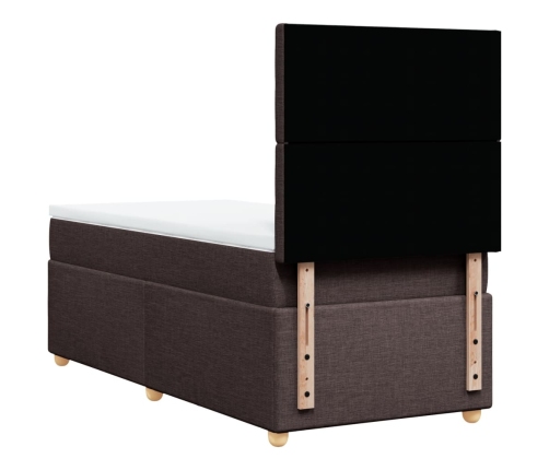 Cama box spring con colchón tela marrón oscuro 90x190 cm