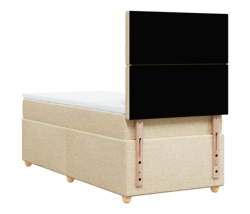 Cama box spring con colchón tela color crema 90x190 cm