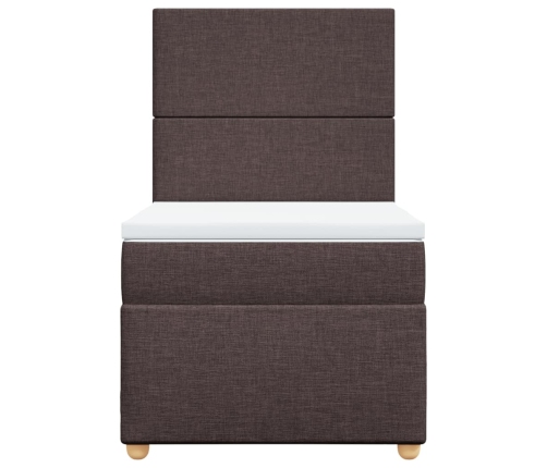 Cama box spring con colchón tela marrón oscuro 90x200 cm