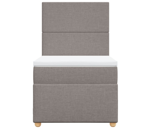 Cama box spring con colchón tela gris taupe 90x200 cm