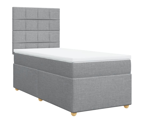 Cama box spring con colchón tela gris claro 90x200 cm