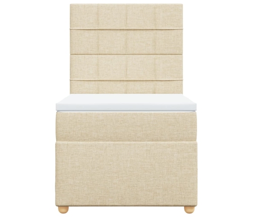 Cama box spring con colchón tela color crema 90x200 cm
