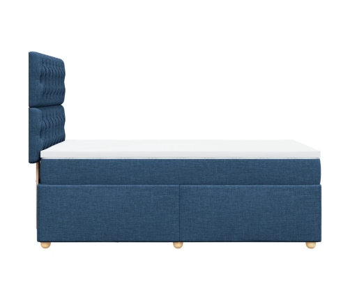 Cama box spring con colchón tela azul 90x200 cm