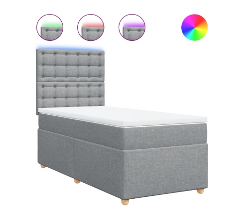 Cama box spring con colchón tela gris claro 90x200 cm