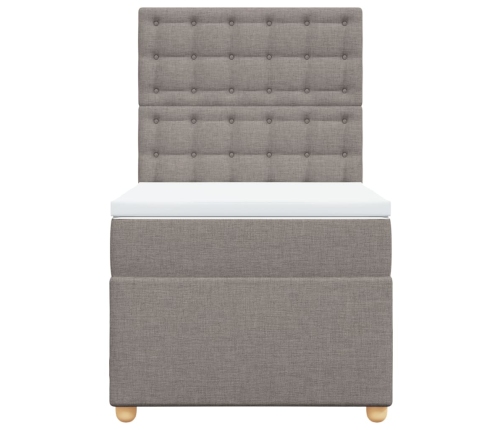 Cama box spring con colchón tela gris taupe 90x200 cm