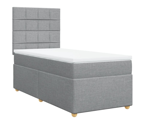 Cama box spring con colchón tela gris claro 100x200 cm