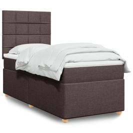 Cama box spring con colchón tela marrón oscuro 100x200 cm