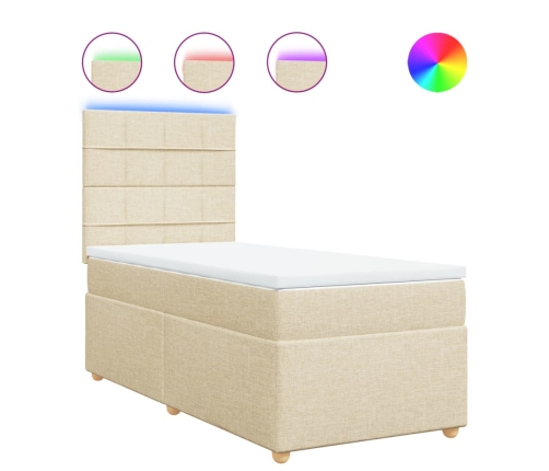 Cama box spring con colchón tela color crema 100x200 cm