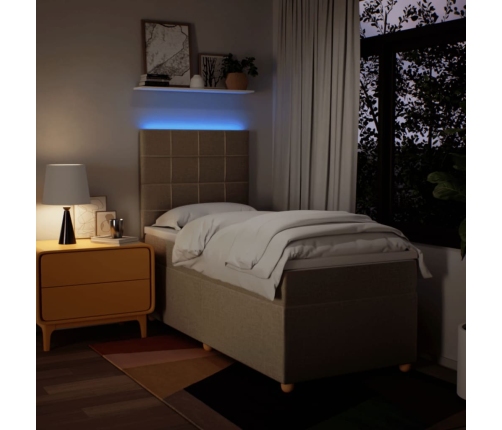 Cama box spring con colchón tela color crema 100x200 cm