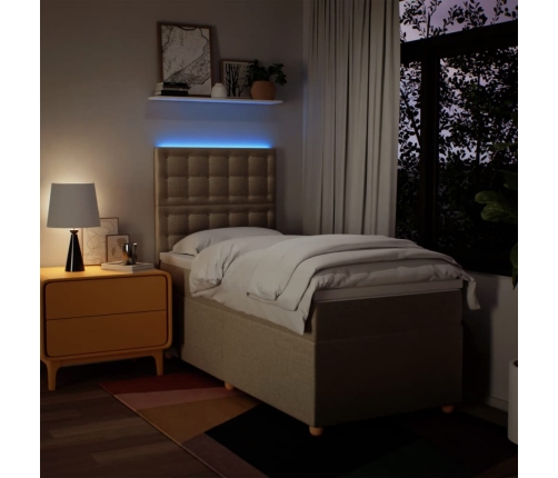 Cama box spring con colchón tela color crema 100x200 cm