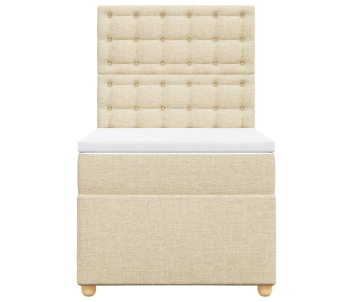 Cama box spring con colchón tela color crema 100x200 cm