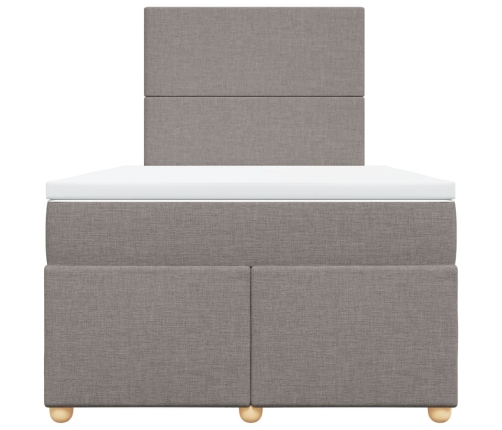 Cama box spring con colchón tela gris taupe 120x190 cm