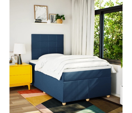 Cama box spring con colchón tela azul 120x190 cm