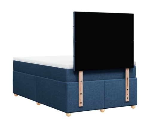 Cama box spring con colchón tela azul 120x190 cm