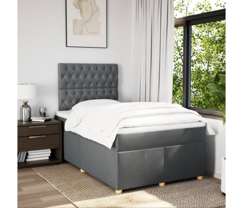 Cama box spring con colchón tela gris oscuro 120x190 cm