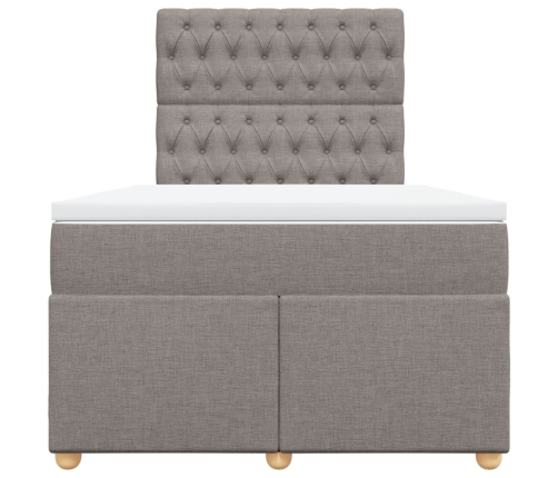 Cama box spring con colchón tela gris taupe 120x190 cm