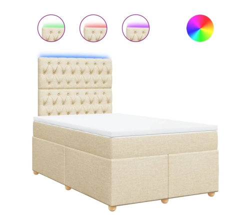 Cama box spring con colchón tela color crema 120x190 cm