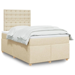 Cama box spring con colchón tela color crema 120x190 cm