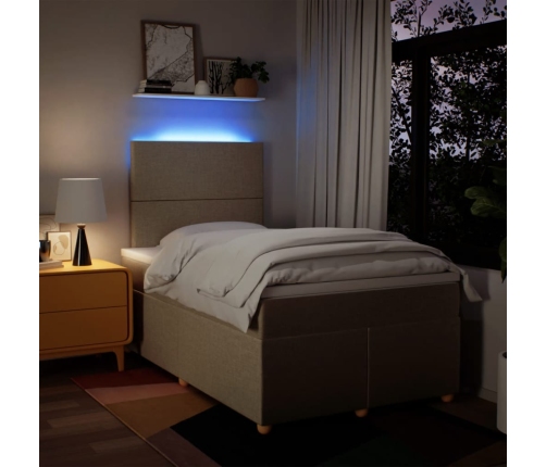 Cama box spring con colchón tela color crema 120x200 cm